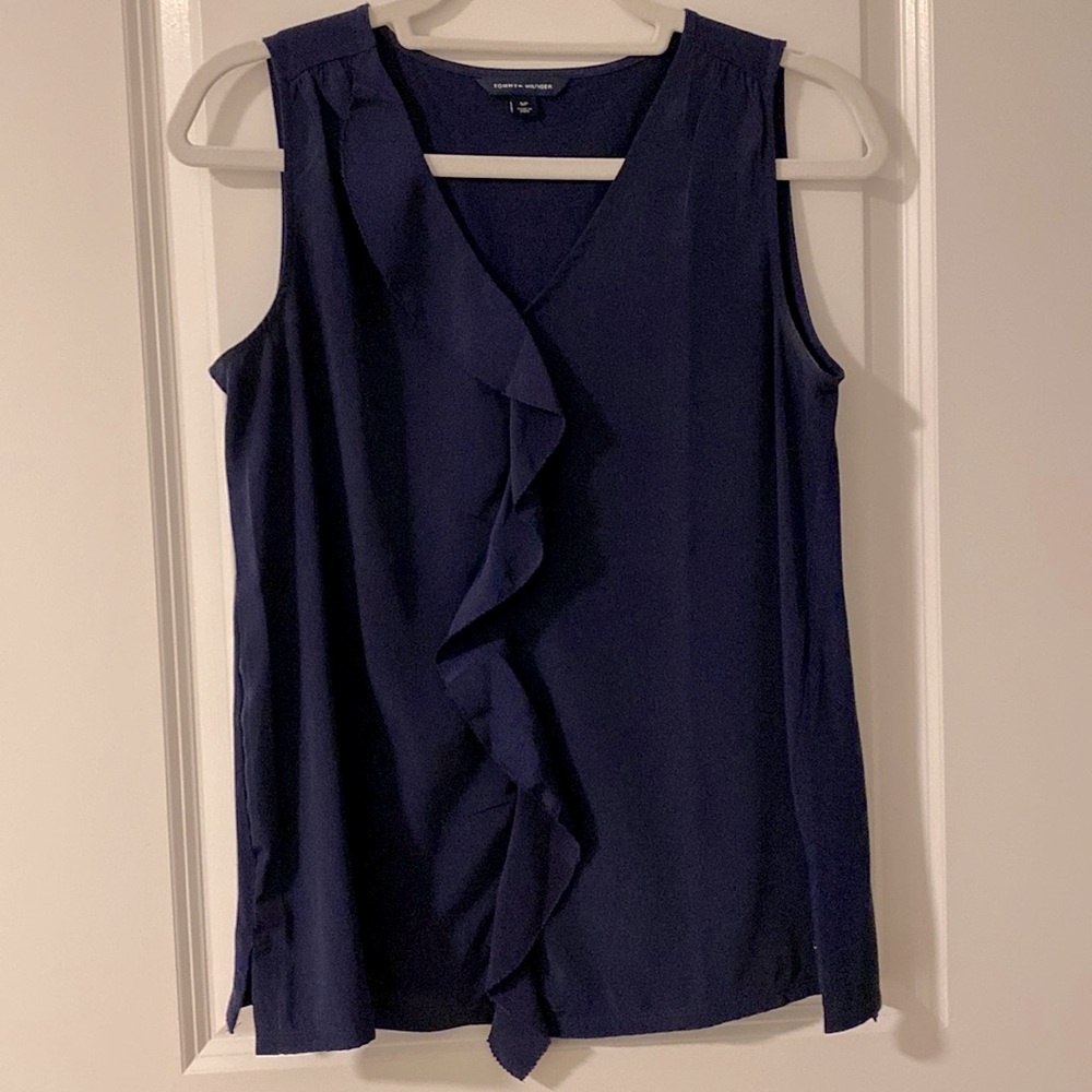 Tommy Hilfiger ruffle front sleeveless top in navy